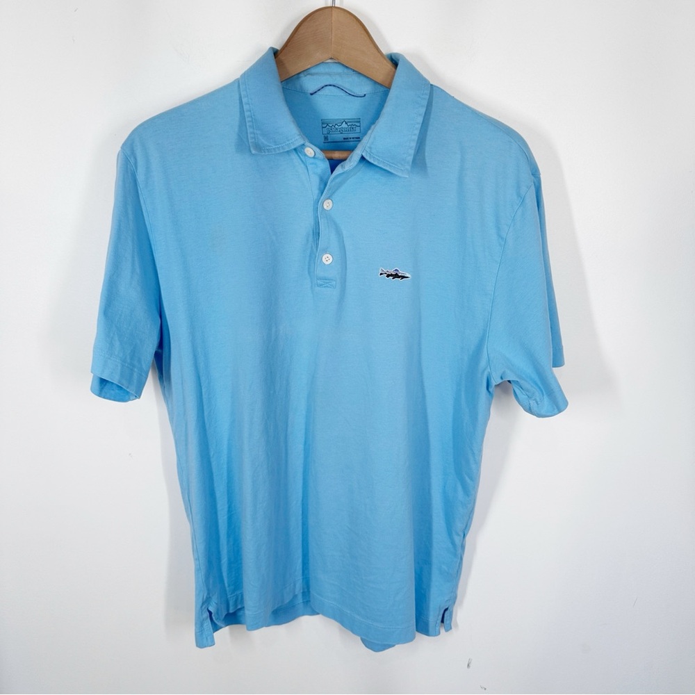 Patagonia Mens Medium Blue Short Sleeve Polo Shirt 100% Organic Cotton M